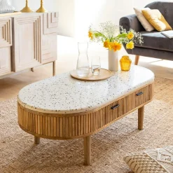 Table basse en terrazzo et bois de manguier Ambrine