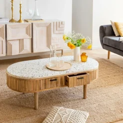 Table basse en terrazzo et bois de manguier Ambrine