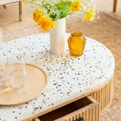 Table basse en terrazzo et bois de manguier Ambrine