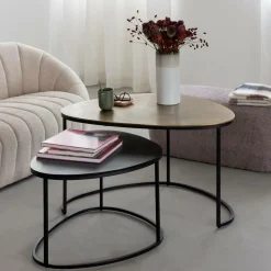Table basse gigogne en aluminium doré et métal noir Victoria