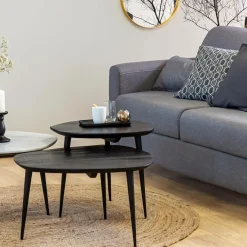 Table basse gigogne en bois de manguier noir Valério
