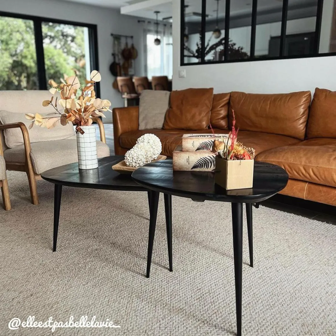 Table basse gigogne en bois de manguier noir Valério