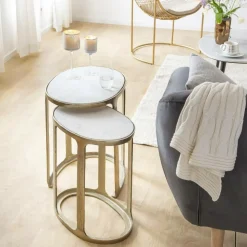 Table basse gigogne en marbre et aluminium Ruben