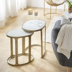 Table basse gigogne en marbre et aluminium Ruben