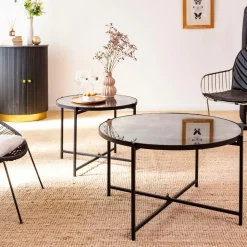 Table basse gigogne en verre fumé et métal Florian