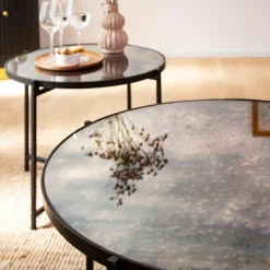 Table basse gigogne en verre fumé et métal Florian