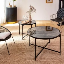 Table basse gigogne en verre fumé et métal Florian