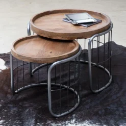 Table basse gigogne industrielle en métal gris Chiara