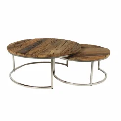 Table basse gigogne ronde en bois recyclé Milla