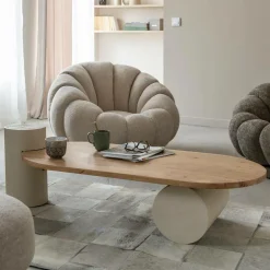 Table basse ovale en bois effet béton et bois d'acacia Dalva