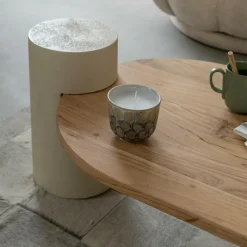 Table basse ovale en bois effet béton et bois d'acacia Dalva