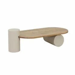 Table basse ovale en bois effet béton et bois d'acacia Dalva