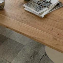 Table basse ovale en bois effet béton et bois d'acacia Dalva