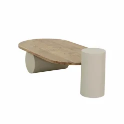 Table basse ovale en bois effet béton et bois d'acacia Dalva