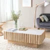 Table basse rectangulaire en bois de manguier et marbre blanc Moana