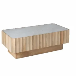 Table basse rectangulaire en bois de manguier et marbre blanc Moana
