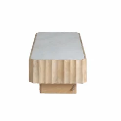 Table basse rectangulaire en bois de manguier et marbre blanc Moana