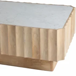 Table basse rectangulaire en bois de manguier et marbre blanc Moana