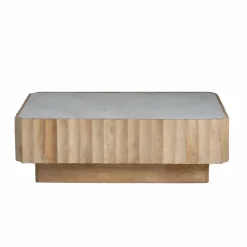 Table basse rectangulaire en bois de manguier et marbre blanc Moana