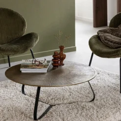 Table basse ronde en aluminium doré et métal noir Aurèle