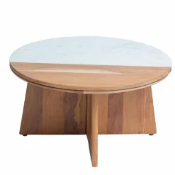 Table basse ronde en bois d'acacia et marbre Homère