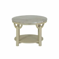 Table basse ronde en bois de manguier et marbre Isabella