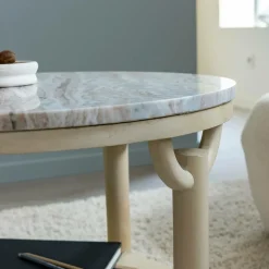 Table basse ronde en bois de manguier et marbre Isabella