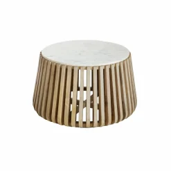 Table basse ronde en bois de manguier et marbre blanc Moana