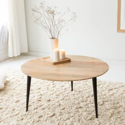 Table basse ronde en bois de manguier et métal Aimée