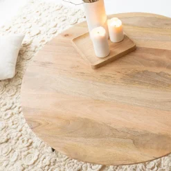 Table basse ronde en bois de manguier et métal Aimée