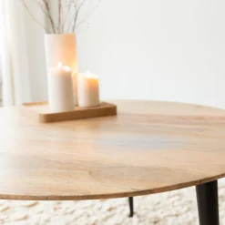 Table basse ronde en bois de manguier et métal Aimée