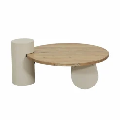 Table basse ronde en bois effet béton et bois d'acacia Dalva
