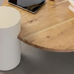 Table basse ronde en bois effet béton et bois d'acacia Dalva