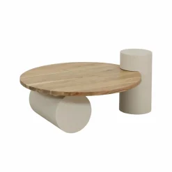 Table basse ronde en bois effet béton et bois d'acacia Dalva