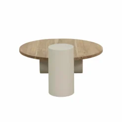 Table basse ronde en bois effet béton et bois d'acacia Dalva