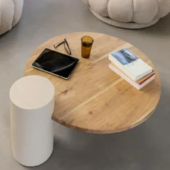 Table basse ronde en bois effet béton et bois d'acacia Dalva
