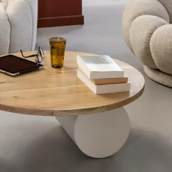 Table basse ronde en bois effet béton et bois d'acacia Dalva