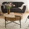 Table basse ronde en bois et en cannage Lucie