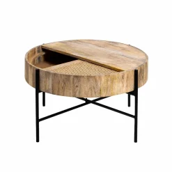 Table basse ronde en bois et en cannage Lucie