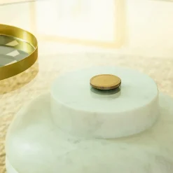 Table basse ronde en marbre et verre Lara