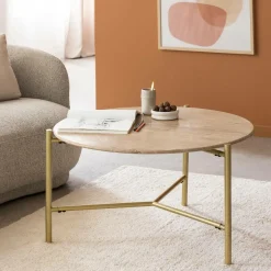 Table basse ronde en marbre et métal doré Cerys