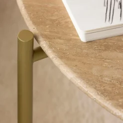 Table basse ronde en marbre et métal doré Cerys