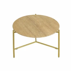 Table basse ronde en marbre et métal doré Cerys