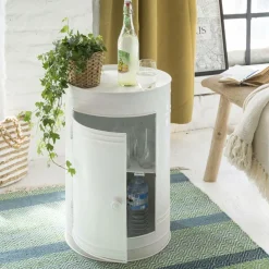 Table de chevet bidon en métal blanc Meryl