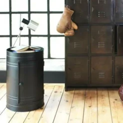 Table de chevet bidon en métal noir Meryl