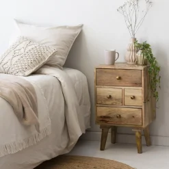 Table de chevet en bois de manguier 4 tiroirs Maëva