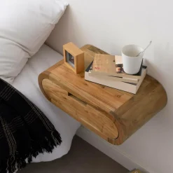 Table de chevet murale arrondie en bois d'acacia Orane