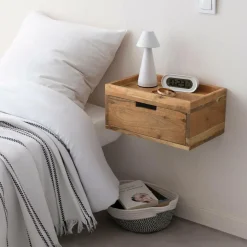 Table de chevet murale carrée en bois d'acacia Orane