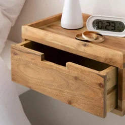 Table de chevet murale carrée en bois d'acacia Orane