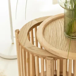 Table de chevet ronde en bois de pin Vénus